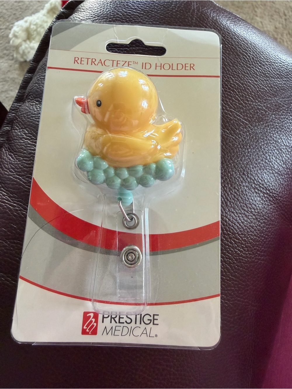 Prestige Medical Yellow Duck Retracteze ID Badge Holder with Mint Beads